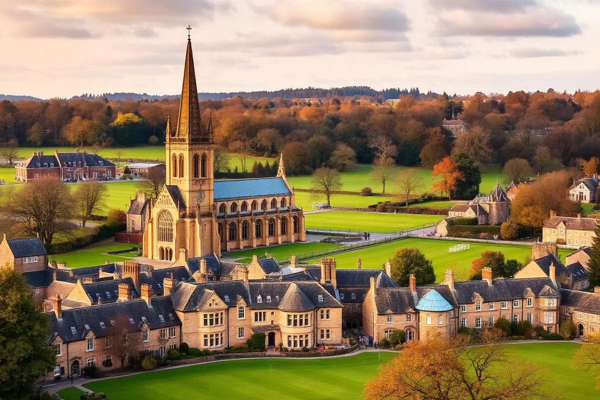 Downside School abbey church and historic buildings in Somerset